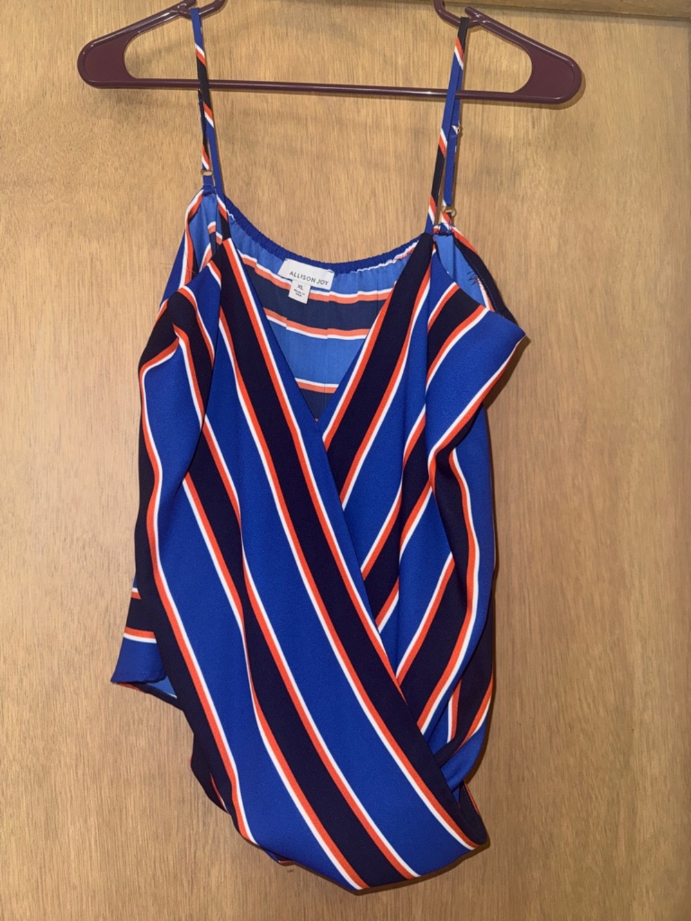 Allison Joy Royal Blue Navy & Orange Striped Wrap Cami